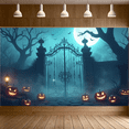 thumbnail image 2 of Halloween Theme Decorative Banner Spooky Atmosphere Jack o Lanterns Gate Design for Outdoor Decorating Holiday Party Night, 2 of 5