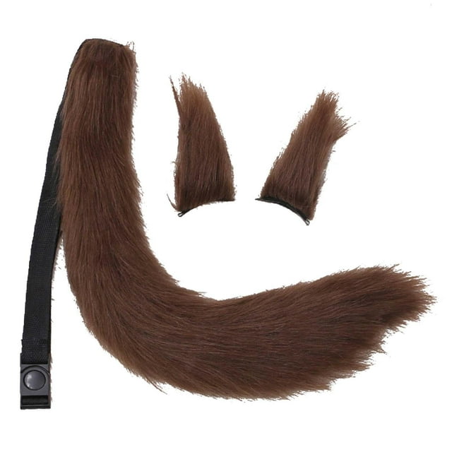 Ensemble 3 Pcs Oreilles et Queue en Peluche Ajustables pour Robe de Carnaval Halloween Femme