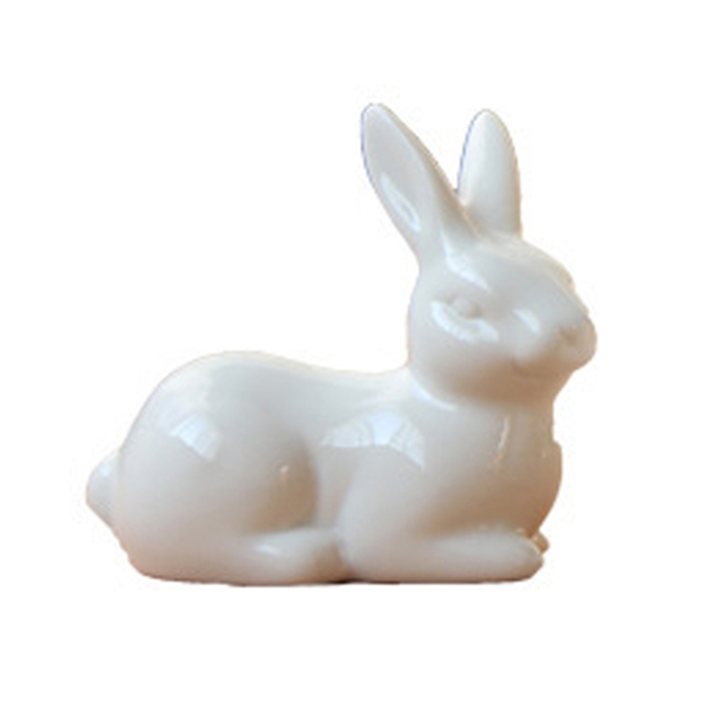 ZUARFY 1Pc Ceramics Bunny Figurine Easter Pure White Bunny Figurines