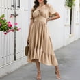 thumbnail image 3 of KICILVS Victorian Dress for Women Color Block Square Neck Bell Sleeve Tie Front Flared Maxi Length Party Dress Gown Beige, 3 of 7