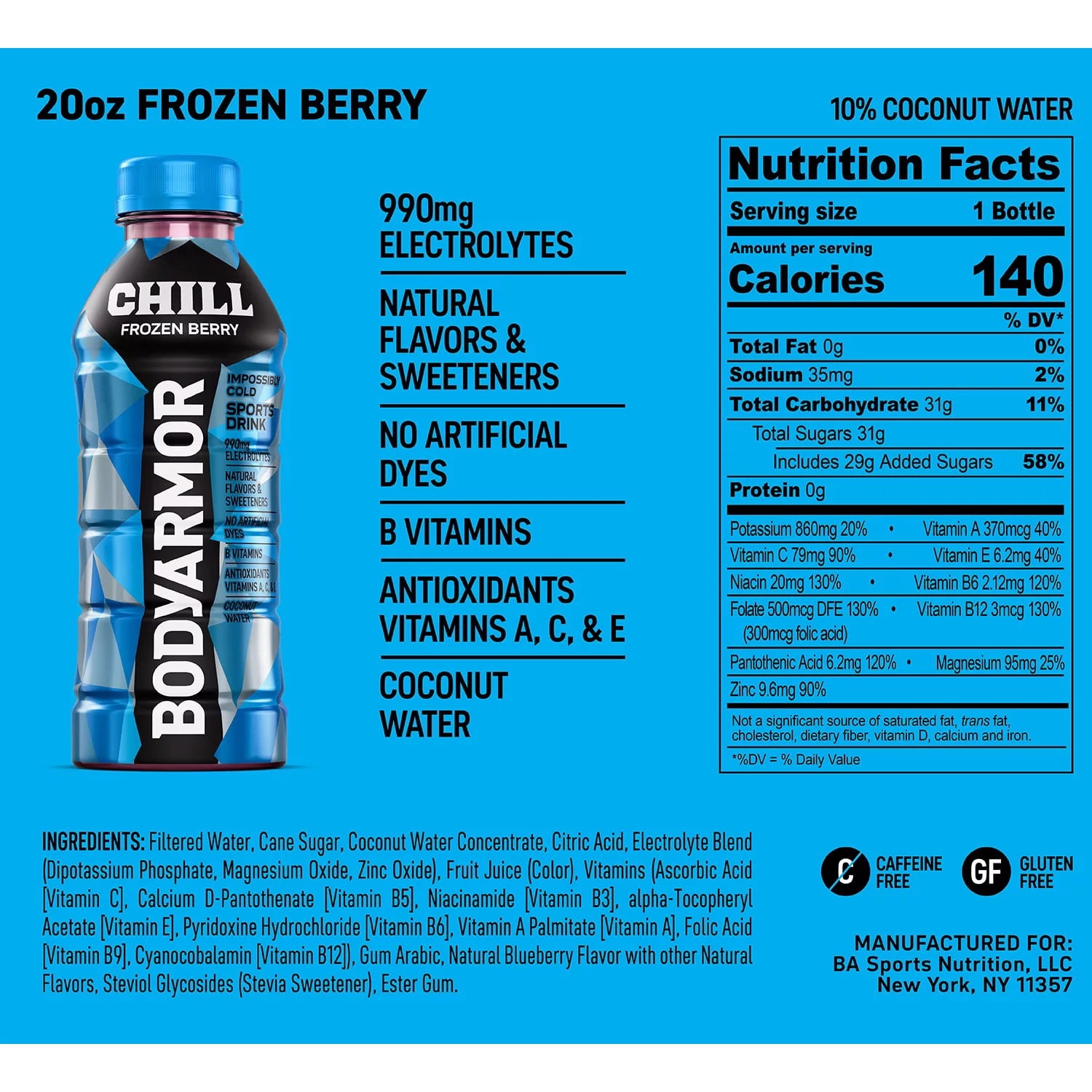 BODYARMOR CHILL Sports Drink Variety Pack, 20 Fluid Ounce (Pack of 18)
