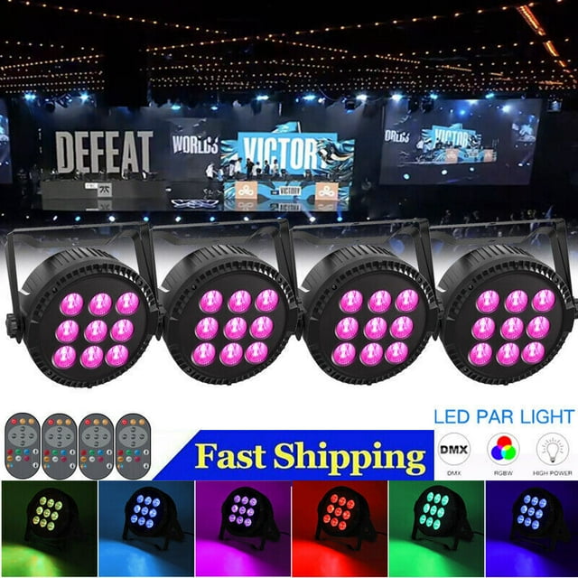 Stage Lights 9x18W Uplights 4in1 RGBWA UV LED Par Lights Sound Activated DMX512 Control 4 Pack