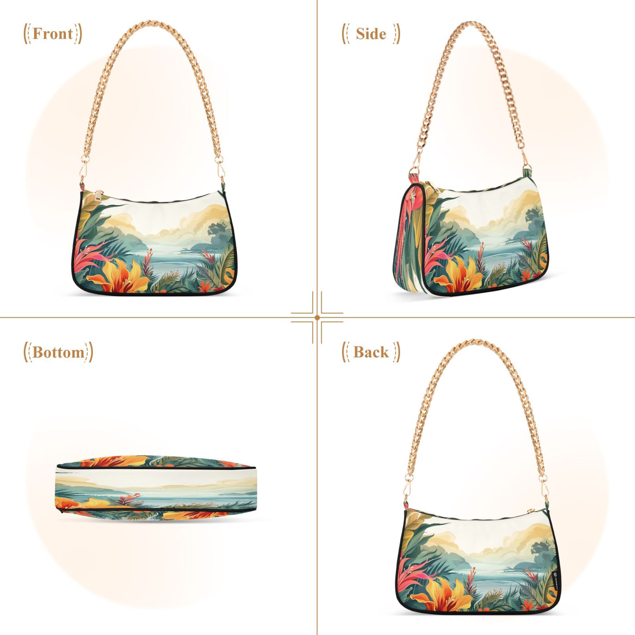 Ryvnso Palm Leaves Landscape Womens Chain Shoulder Bag Tote Handbags Clutch Hobo Purse with Zipper for Travel