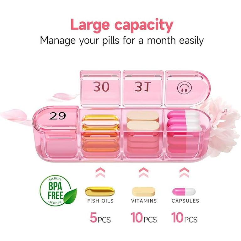 Monthly Pill Organizer 1 Time a Day, 30 Day Pill Box Organizer Once a Day, One Month Large Pill Case for Travel, 31 Day Daily Medcine Container for Vitamins, Supplement & Medication