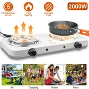Daretodo 2000W Portable Electric Double Burner, Hot Plate Kitchen Cooktop Cooking Stove Frying Pan and Easy to Clean for Home or Dorm, Adjustable Temperature, White