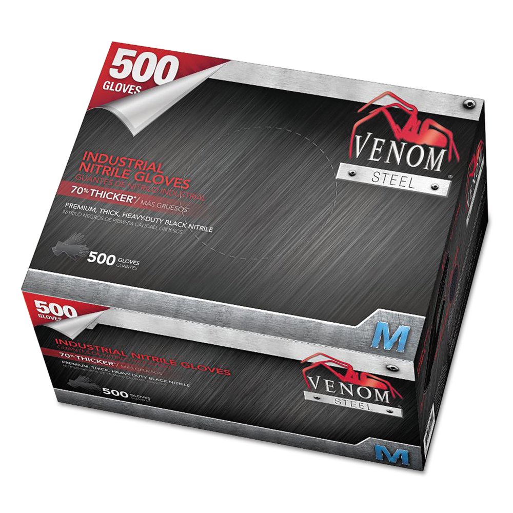 Medline Venom Steel Industrial Nitrile Gloves, Medium, Black, 9 mil