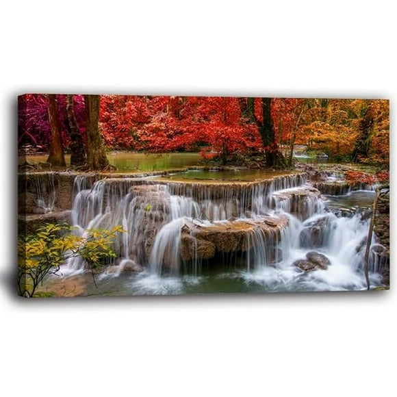 AIR-Landscape Canvas Wall Art Waterfall Painting -Trees Forest Picture Prints-Fall Scenery Artwork Picture for Living Room Bedroom Home Office Wall Decor Framed -20x40inches