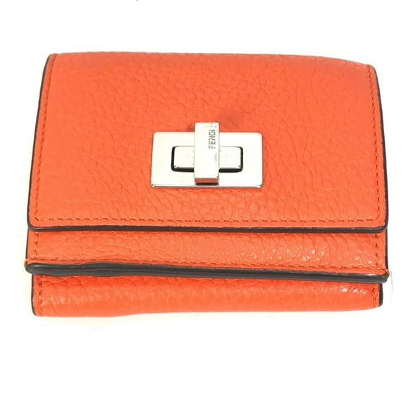 Pre-Owned FENDI 8M0426 Peekaboo Trifold Wallet, Leather, Women's, Orange (Good)