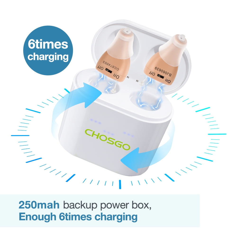 Chosgo K19RC Rechargeable CIC Hearing Aids for Seniors with Noise Cancelling,Beige