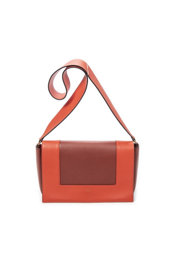 Pre-Owned Celine Orange/Reddish Brown Medium Frame Crossbody Shoulder Bag Calfskin Leather