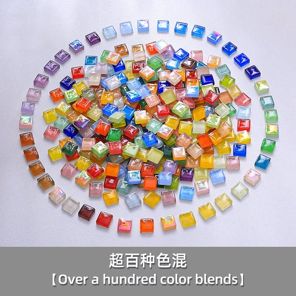 Zhuge 200 Pcs Mixed Color 1×1cm Square Laser-Cut Crystal Glass Mosaic Tiles, DIY Creative Art Craft Materials for Home Decor & Art Projects, Multicolor A