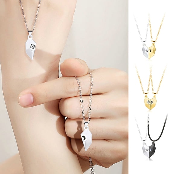 Joernso 1 Pair Clavicle Chains Personality Matching Magnetic Sun Moon Paired Pendant Couple Necklaces Jewelry Accessory