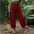 thumbnail image 2 of Women's High Waisted Straight Leg Pants Trousers Slacks with Pockets Casual Loose Fit Solid Color Soft Stretchy Comfy Lounge Wear for Daily Office Work Travel Essentials | Aestivo,Wine XL, 2 of 9