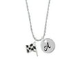 thumbnail image 2 of Delight Jewelry Silvertone Checkered Race Flag Silvertone Script Initial Disc - A - Charm Necklace, 20"+3", 2 of 4
