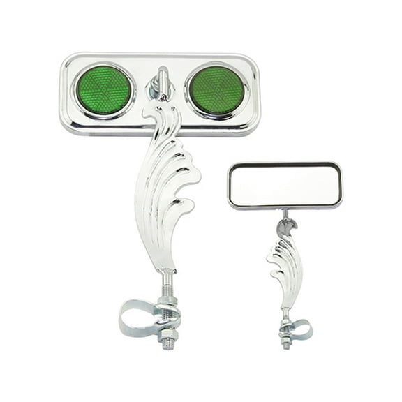 Chrome Rectangle Wing Bike Mirror Right with Purple Reflectors. Bike mirror, bicycle mirror, bike accessory, bicycle accessory.