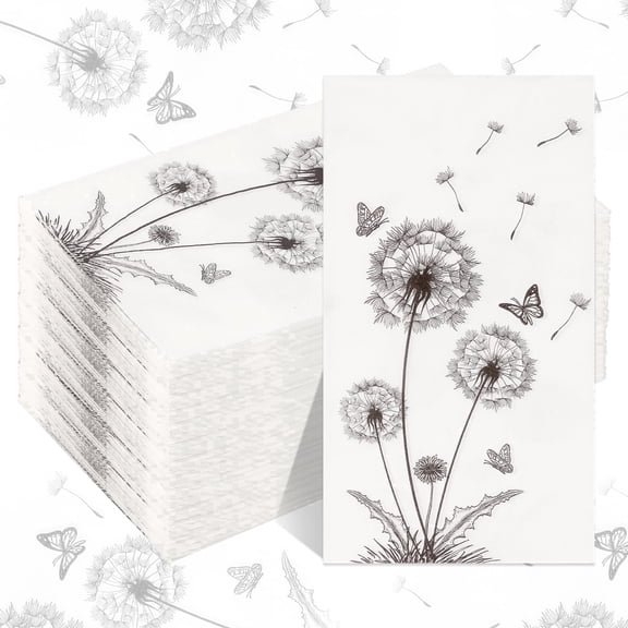 120 Pack Disposable Hand Towels for Bathroom, 2-Ply Floral Paper Paper Napkins, Dandelion Decorative Guest Towels for Dinner Party, Wedding Table Decor, 4.3 x 7.9 Inchle Decor, 4.3 x 7.9 Inch
