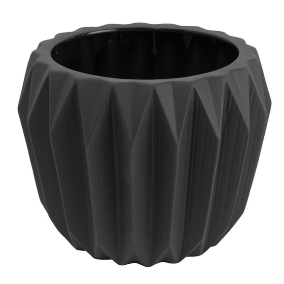 Bloomingville Round Stoneware Fluted Planter, Matte Grey