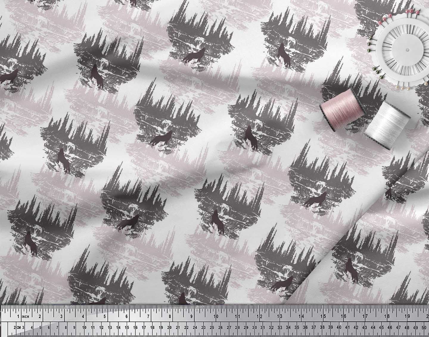 Soimoi Vert Satin Lourd En Tissu Loup Et Paysage La Nature Tissu