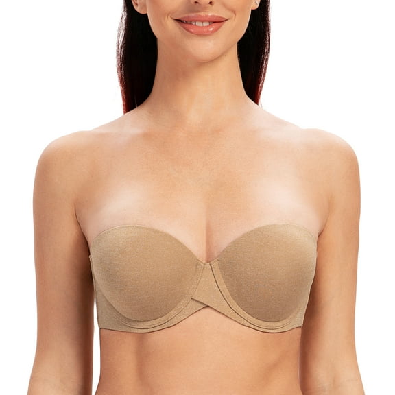 MELENECA Women's Underwire Smooth Multi-Way Uplift Padded Push Up Strapless Bra Beige Heather 40DD