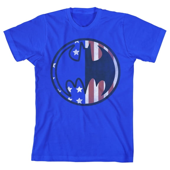 Batman Americana Logo Boy's Royal Blue T-shirt-XL