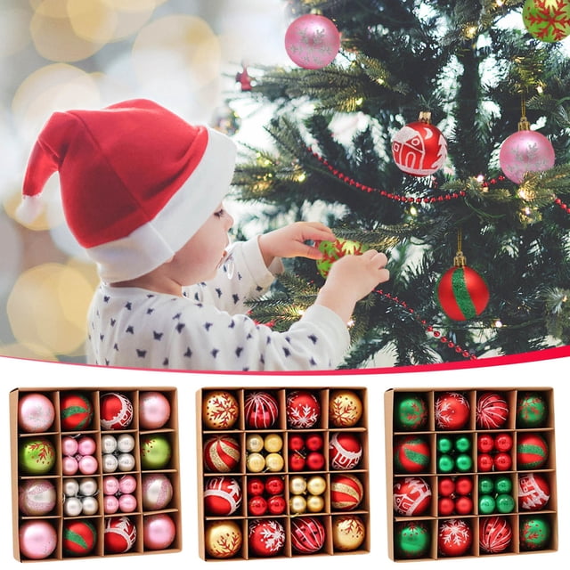 Fiudx Adornos Navideños, Caja de Regalo de Bolas de Plástico Irrompibles, Juego de Decoración Infantil Seguro, Mesa de Calcetines a Juego, Guirnalda para Árbol, Comercial para Fiestas En Casa, Paquet