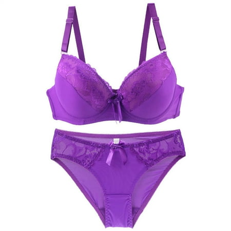 Clearance DondPO Womens Bra and Panty Sets Women s Underwire Lace Bras Pu Sh Up Bra and Sexy Bikini Pan Ties Sets Women s Underwear and Bras Lace Bra and Panty Set Purple 80D