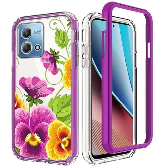 BD Dual Layer Protection Case (with LED Flashlight Keychain) for Motorola Moto G Stylus 5G 2023 - Purple Orange Flower
