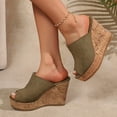 thumbnail image 3 of Rokment Peep Toe Platform Wedge Slides Sandals for Women Ladies Fashion Casual Suede Chunky High Heels Dress Slip on Cork Footbed Summer Shoes AG Size 6, 3 of 7