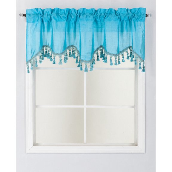 1PC BONITA SOLID COLOR SHEER WAVY VALANCE WINDOW CURTAIN W/BEAD TRIM CASCADING