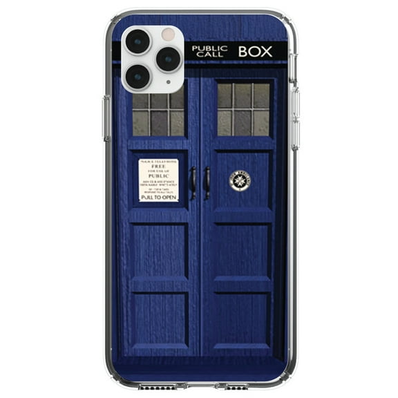 DistinctInk Clear Shockproof Hybrid Case for iPhone 13 Pro MAX (6.7" Screen) - TPU Bumper, Acrylic Back, Tempered Glass Screen Protector - London Police Call Box TARDIS