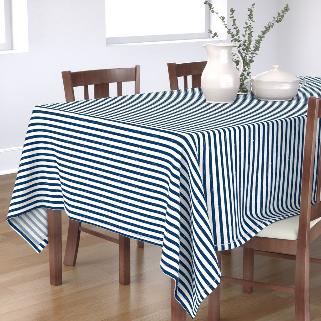 Tablecloth Ticking Stripe French Thin Blue Navy Off White Modern Cotton Sateen 