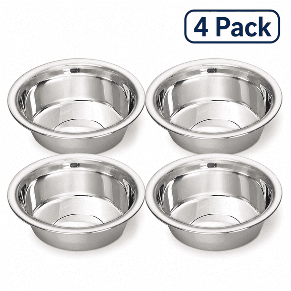 Van Ness Pets Lightweight Stainless Steel Cat Bowl, 8 oz Food & Water Dish, 4 Pack