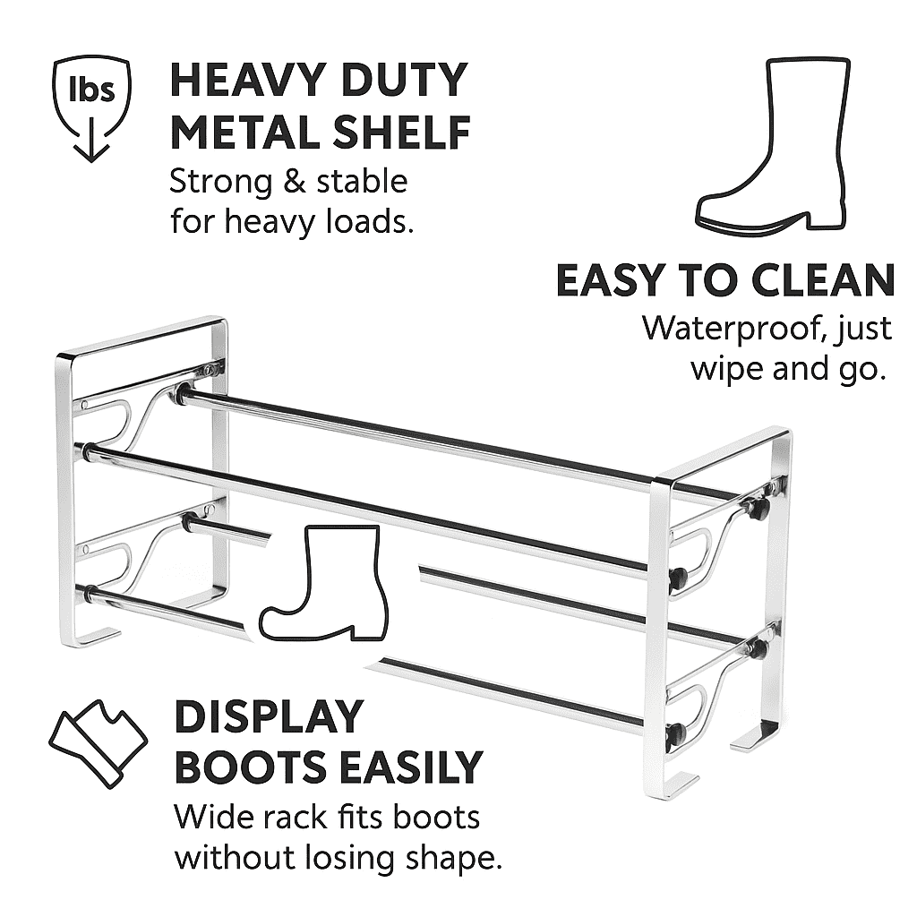 USTECH 2-Tier Metal Shoe Rack, Chrome Adjustable Shoe Storage Organizer with Slide-and-Adjust Shelves, Space-Saving Design, Easy Setup