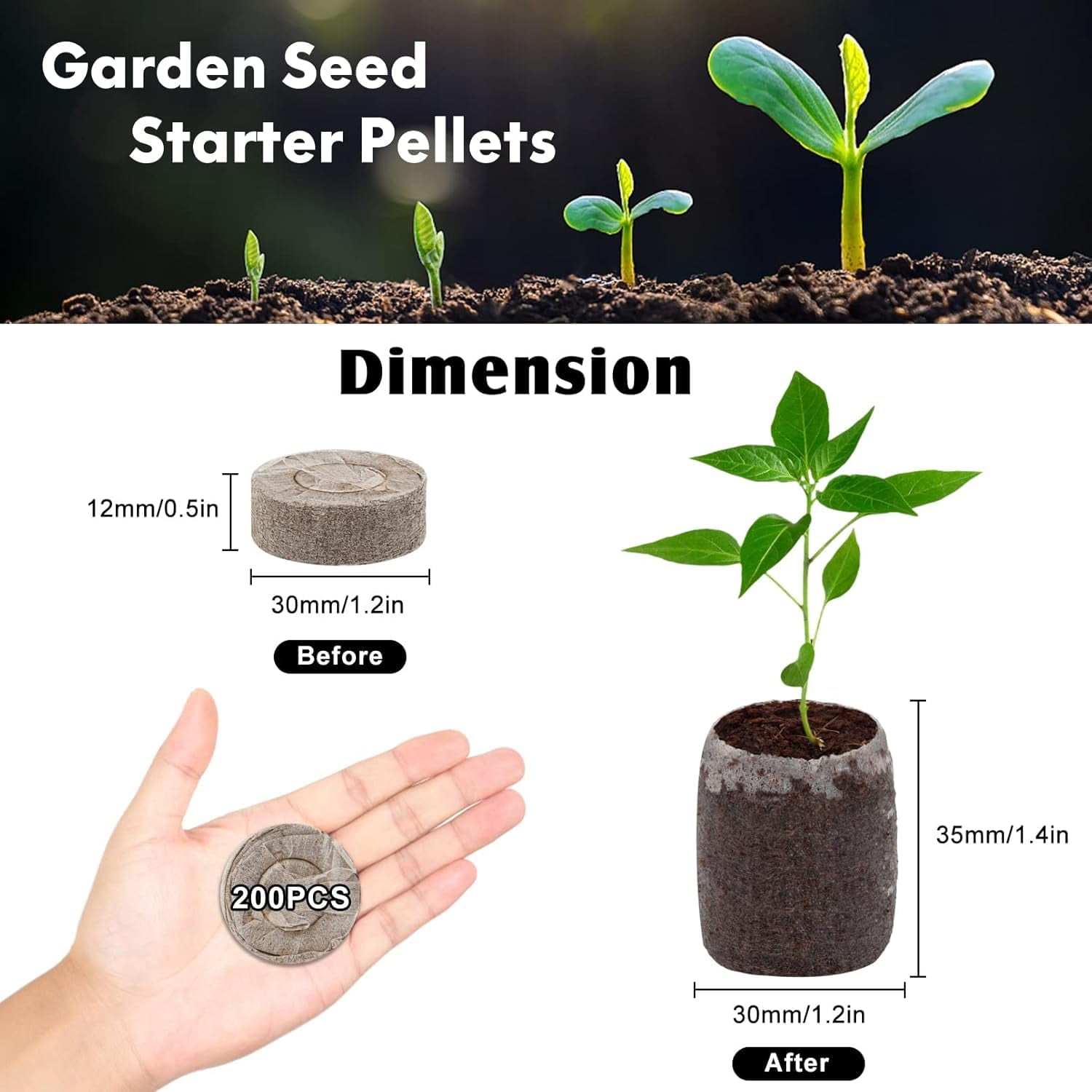 200 Pack 30mm Peat Pellets Seed MVR1&nbsp;Starter Pods, Seed Starter Soil Peat Pellets for Seedlings, Seeds Starting Peat Pellet for Planting Starter