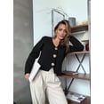 thumbnail image 6 of Cropped Cardigan Sweaters for Women V Neck Long Sleeve Gold Button Down Knit Cardigan Tops Black L, 6 of 9