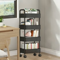 InsCrazy Storage Cart with Drawers Kitchen Storage Cart 4-layer Black With Armrests Storage for Kitchen