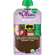 Plum Organics Mighty 4 Organic Toddler Food, Pear, Cherry, Blackberry, Strawberry, Black Bean, Spinach, and Oat, 4 oz Pouch