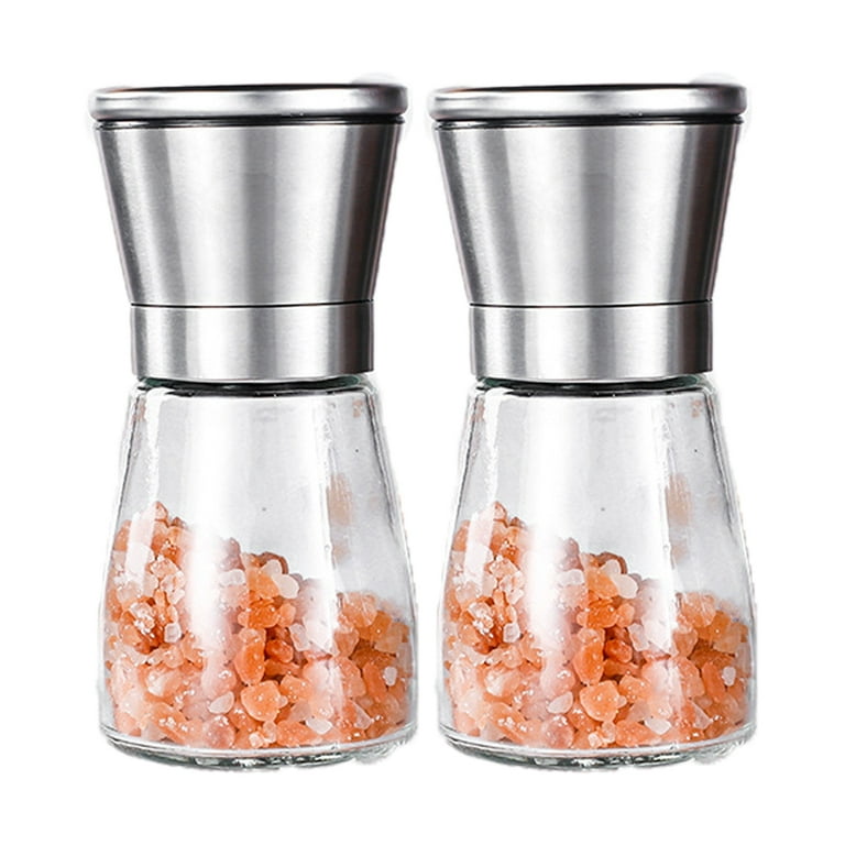 Salt and Pepper Grinder Set - Adjustable Stainless Steel Spice Ceramic  Grinders Mill Shaker for Kitchen Table - Stainless Steel color