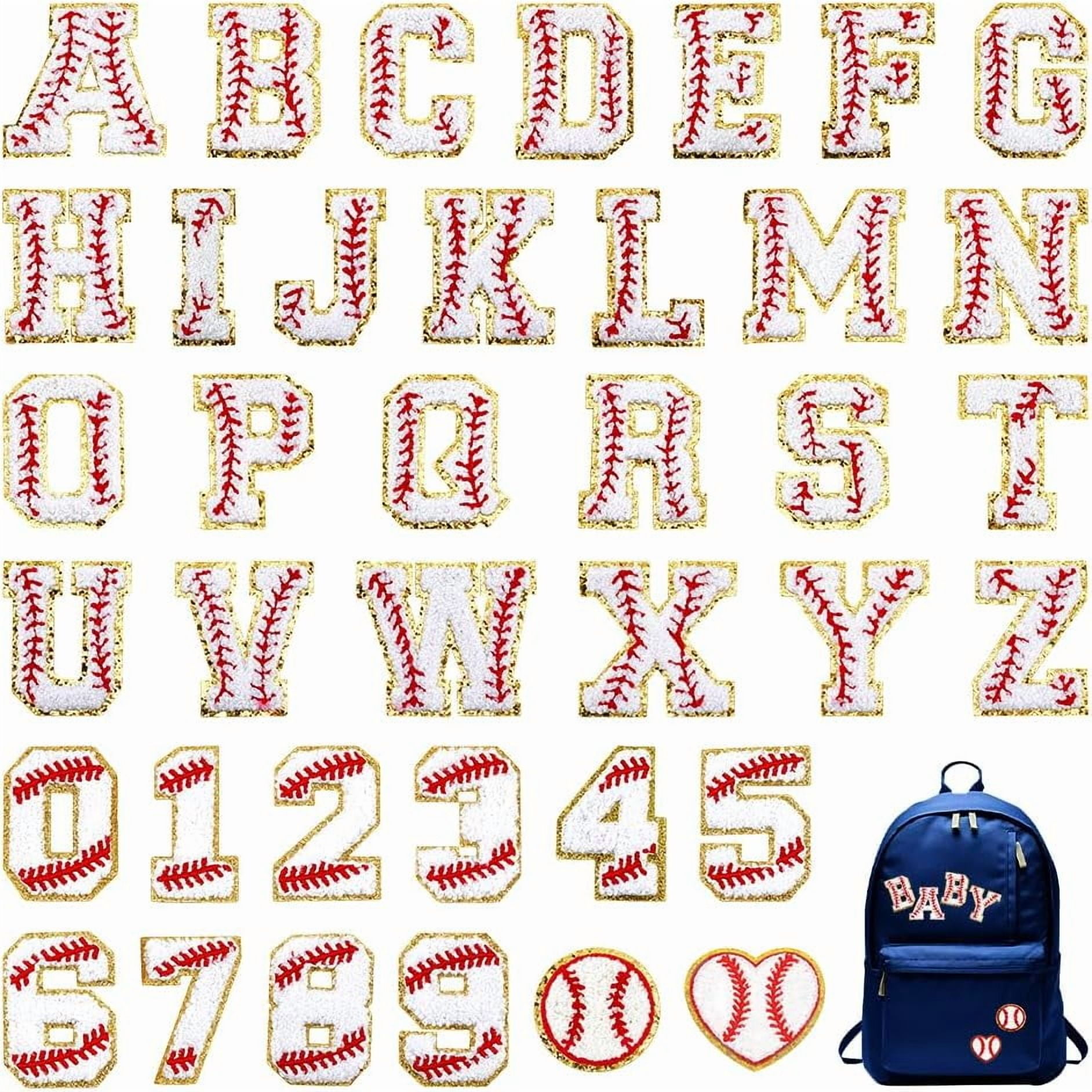 38 pcs Letter Numbers Patches Ball Softball Patches Iron on Letter Chenille Patches Gold Baseball Style Embroidered Patches for DIY Clothes Backpack Hats Shirt Jeans DIY Accessories