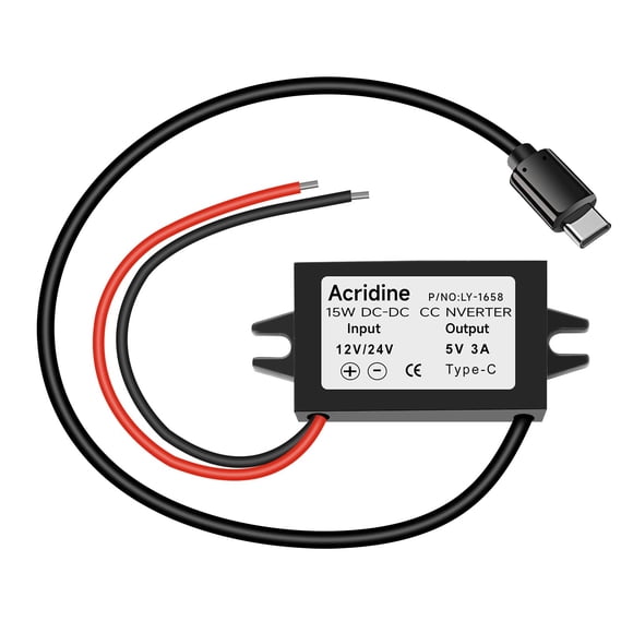 Convertidor USB C Buck DC de 12 V/24 V a 5 V, 3 A 15 W, resistente al agua