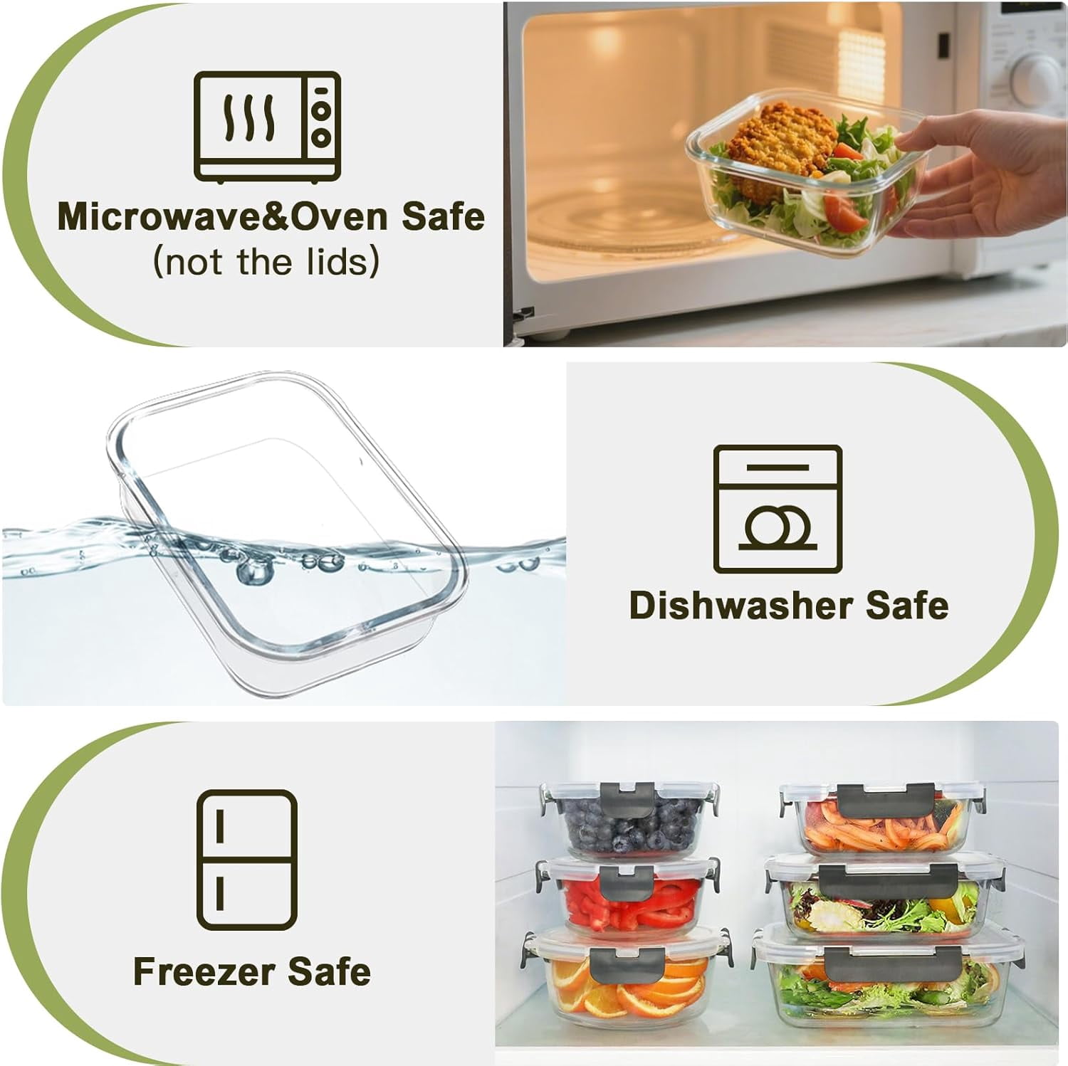 30 Piece Glass Food Storage Containers Set, Glass Meal Prep Containers with Lids, Airtight Lunch Box, BPA-Free, Microwave, Freezer & Dishwasher Safe