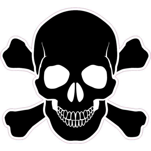 5in X 5in Black Skull and Crossbones Bumper Sticker Vinyl Truck