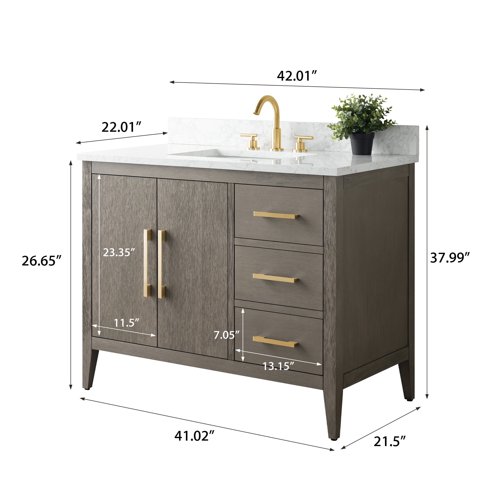 Vanity Art 42” Single Sink Bathroom Vanity Cabinet with Ceramic Countertop