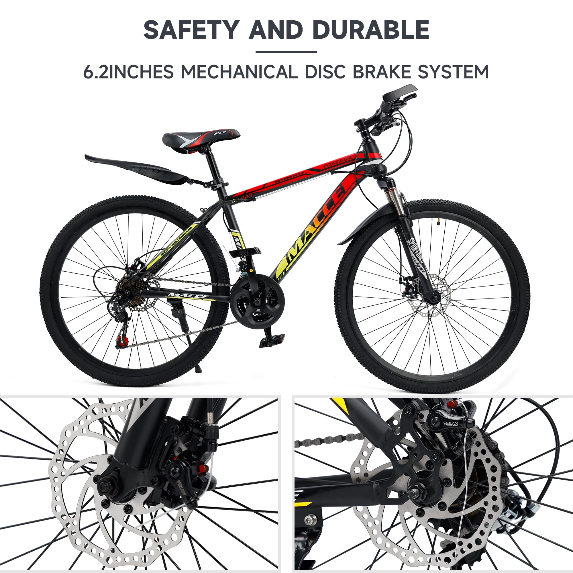 Mountain Bike, 24 Speeds with Disc Brakes High-Carbon Steel Frame Mens Womens Mountain Bike, 24 26 27.5 Inch Front Suspension MTB Bicycle for Adult & Teenagers