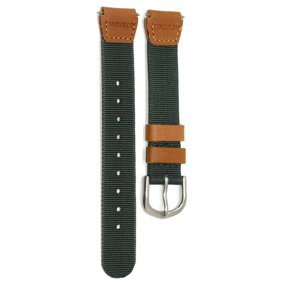 TIMEX 18MM GREEN BROWN NYLON FABRIC LEATHER EXPEDITION FIELD WATCH BAND STRAP