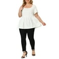 thumbnail image 2 of Unique Bargains Women's Plus T-Shirts Square Neck Peplum Summer Short Sleeve Tops 2X White, 2 of 7