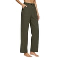 thumbnail image 2 of FENGGHAO Women Linen Pants Wide Leg Side Slit Ankle Pants High Waist Casual Loose Beach Pant Cropped Trousers, 2 of 4
