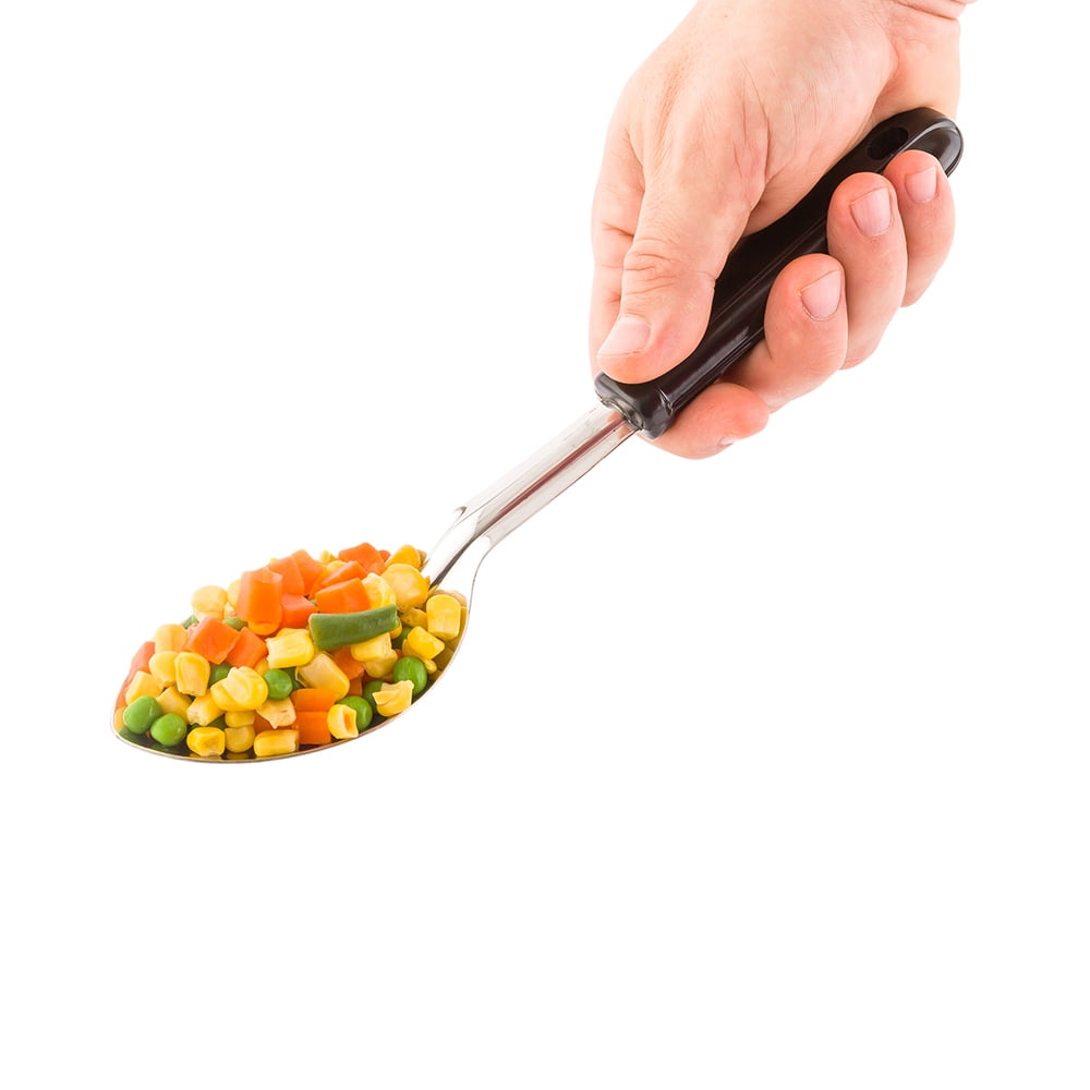 Solid Buffet Spoon, Solid Serving Spoon Stainless Steel with Black Plastic Handle 11" 1ct