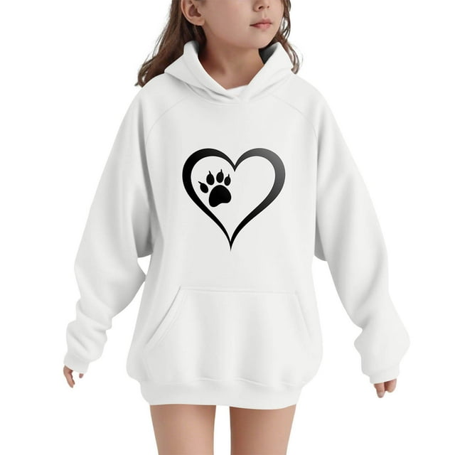 YUNAFFT Sweat à Capuche pour Enfants Manches Raglan Imprimé Patte d'Amour Poche Décontracté Sportif
