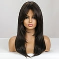 thumbnail image 4 of wigs human hair Dark Brown High Temperature Silk Eight Figure Bangs Long Straight Hair Wig lace front wigs, Brown, 4 of 8